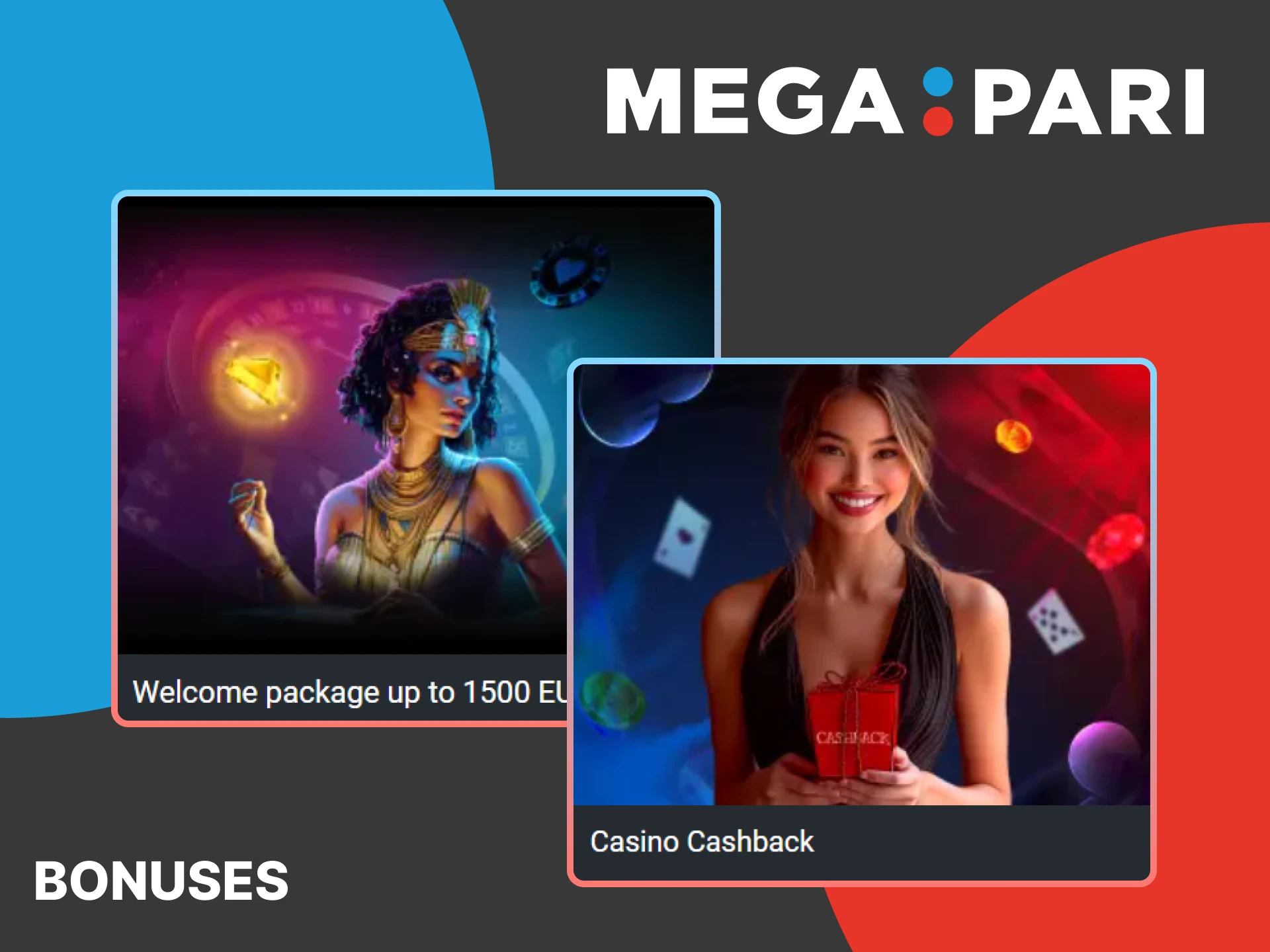 Play casino games and get bonuses provided by MegaPari.