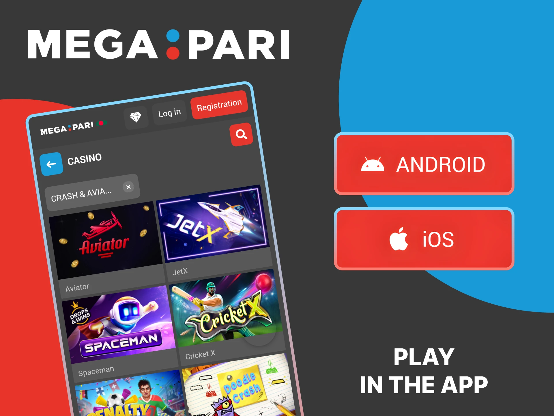 Play a wide variety of crash games via the MegaPari app.