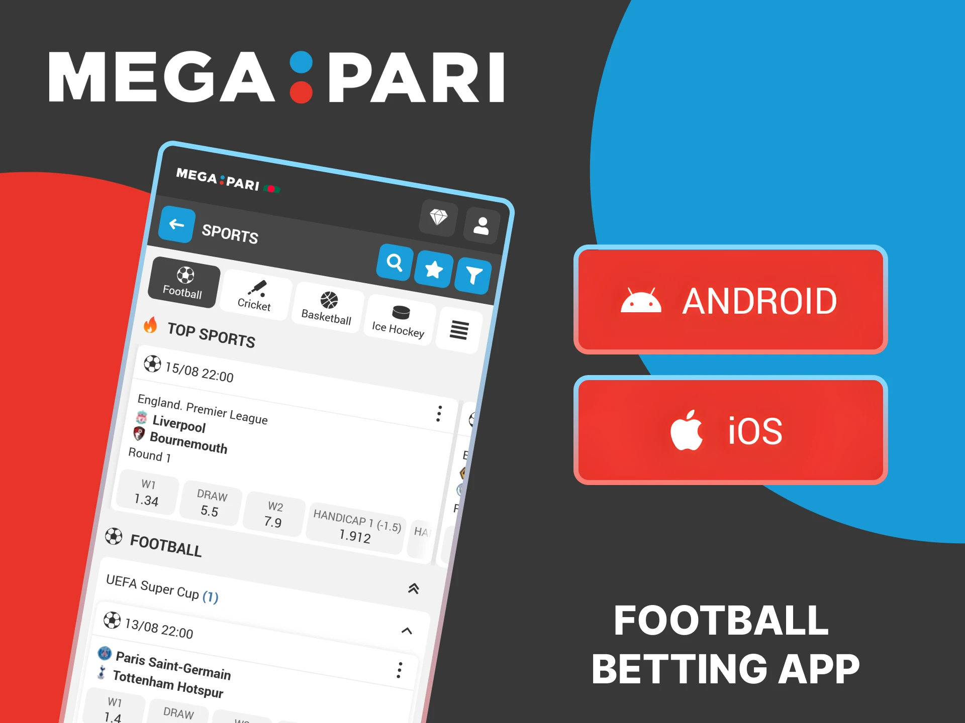 Make quick football bets wherever you are with the MegaPari mobile app.
