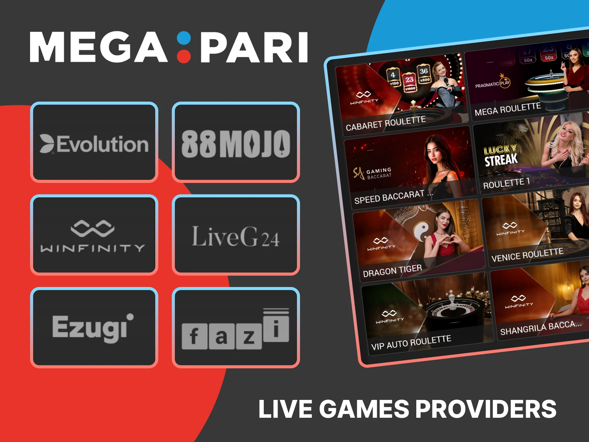 Access live casino games from top providers with MegaPari.