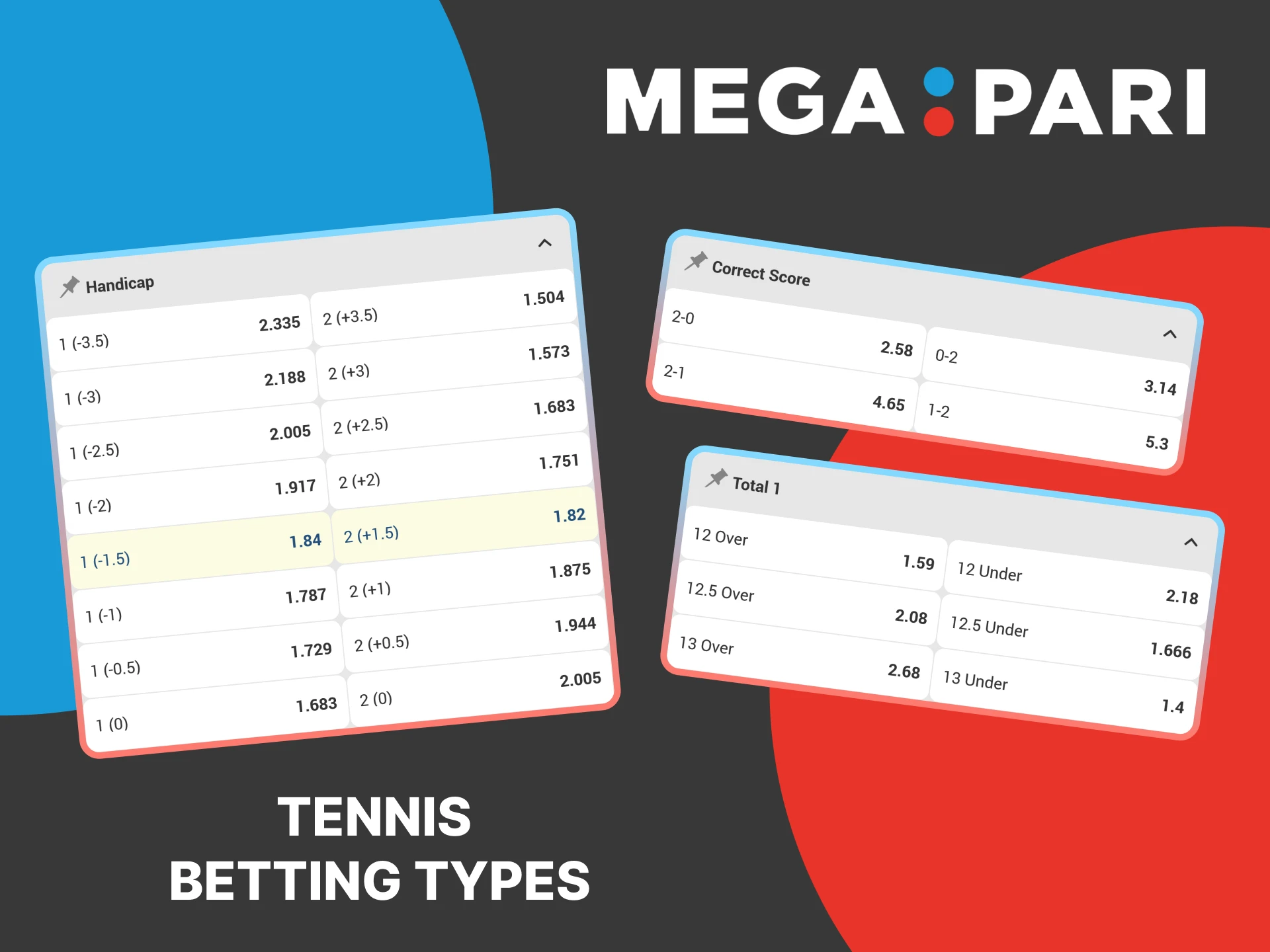 Explore numerous tennis betting types on MegaPari.