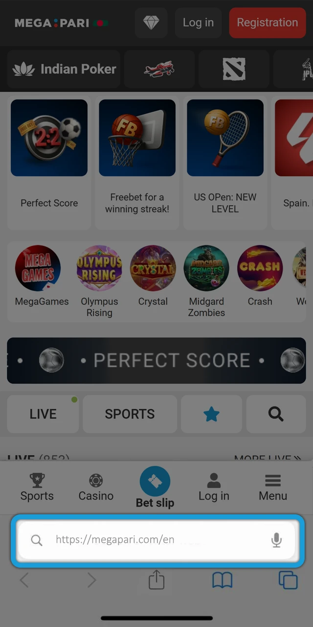 Refer to the Megapari website using the Safari browser.