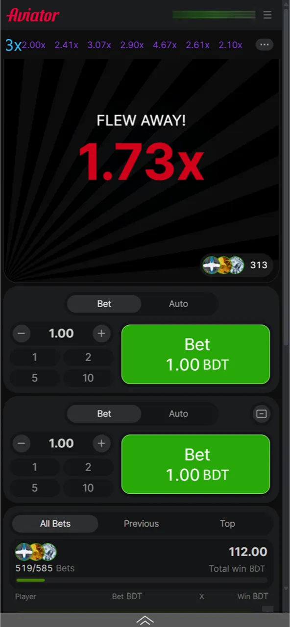 The Megapari Aviator game round is ending.