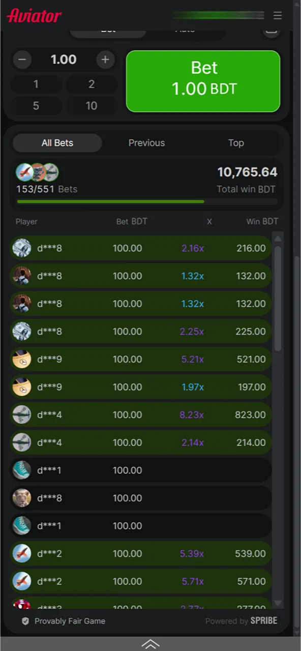 You can view your bet history for the Megapari Aviator game.