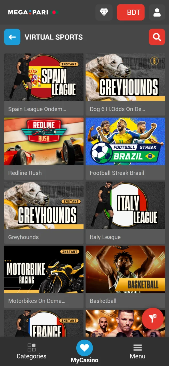 Explore the games available for betting on MegaPari.